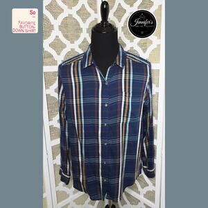 SO Men's Blue & Brown Plaid Collared Long Sleeve Shirt Size XL